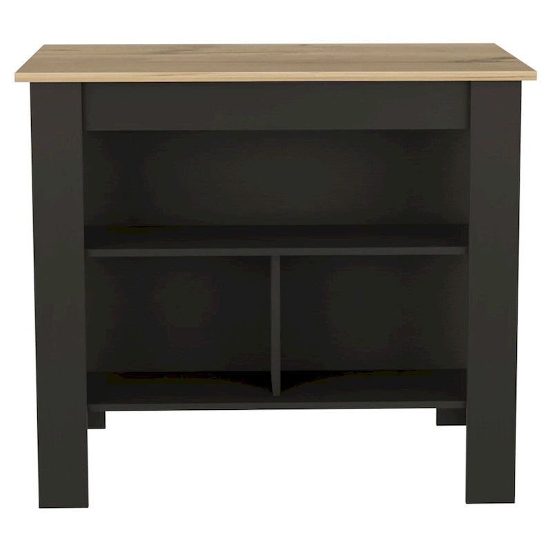 Ilot de cuisine en bois blanc/marron/noir avec 3 étagères, pour 1 à 2 personnes