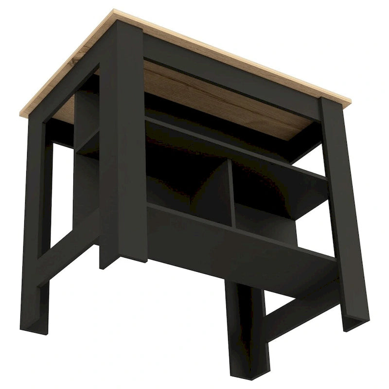 Ilot de cuisine en bois blanc/marron/noir avec 3 étagères, pour 1 à 2 personnes