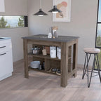 Ilot de cuisine en bois blanc/marron/noir avec 3 étagères, pour 1 à 2 personnes