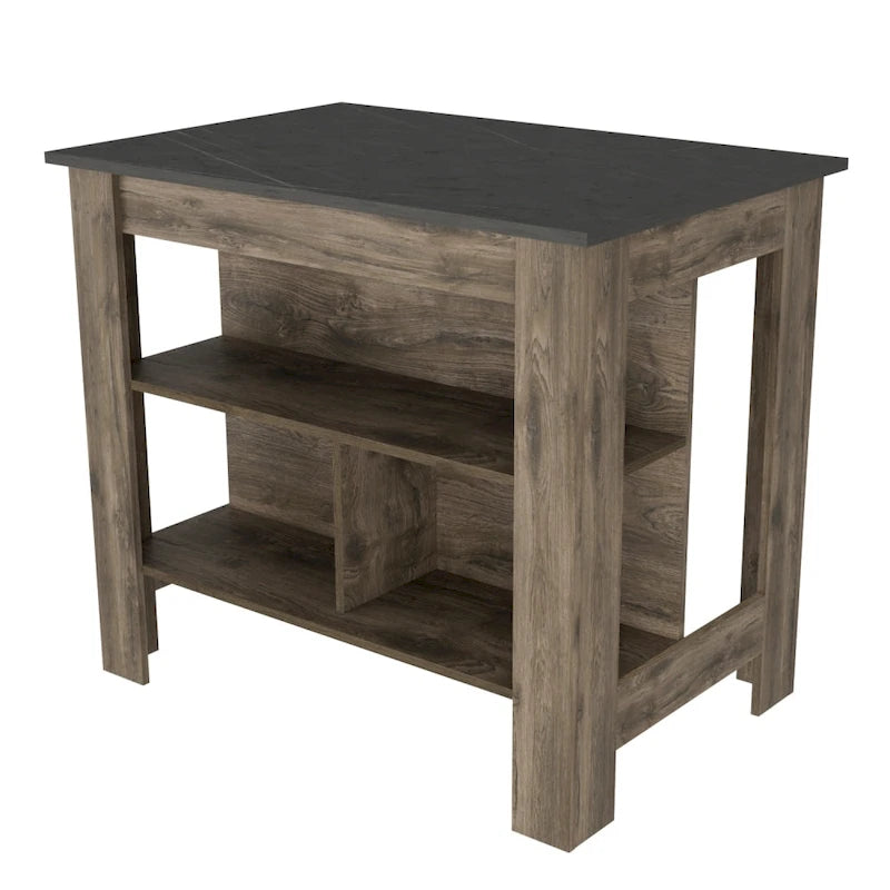Ilot de cuisine en bois blanc/marron/noir avec 3 étagères, pour 1 à 2 personnes