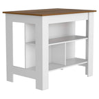 Ilot de cuisine en bois blanc/marron/noir avec 3 étagères, pour 1 à 2 personnes