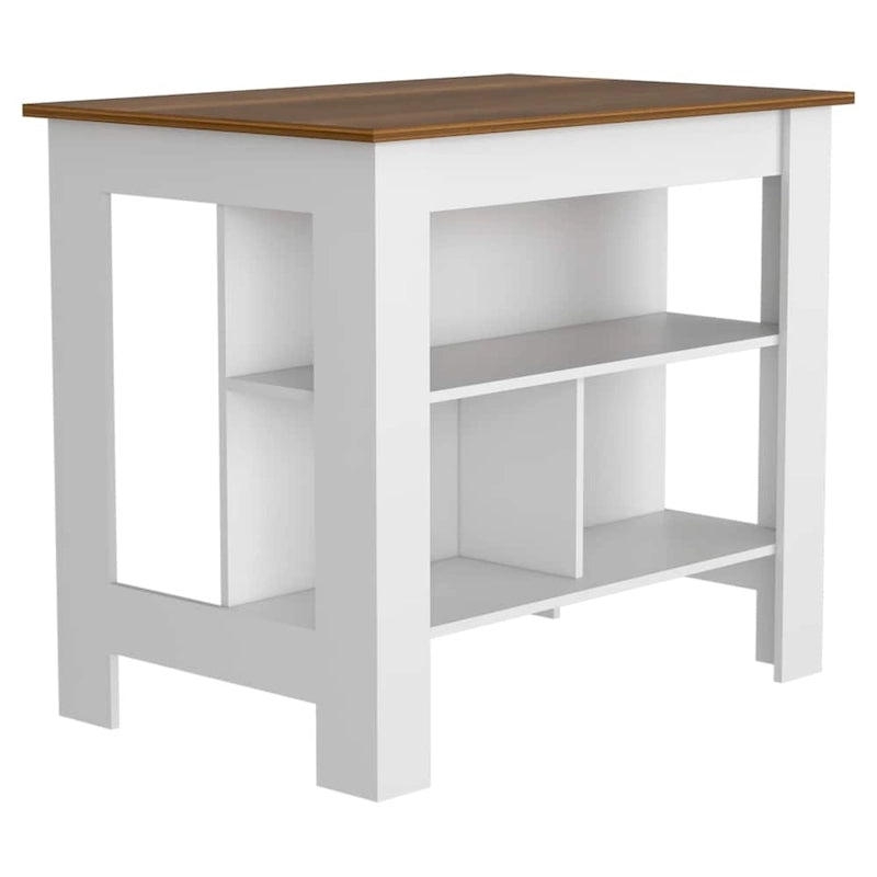Ilot de cuisine en bois blanc/marron/noir avec 3 étagères, pour 1 à 2 personnes