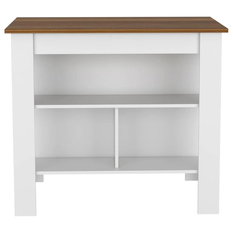 Ilot de cuisine en bois blanc/marron/noir avec 3 étagères, pour 1 à 2 personnes