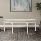 Banc en lin capitonné ivoire, 2 places, style Mid-Century