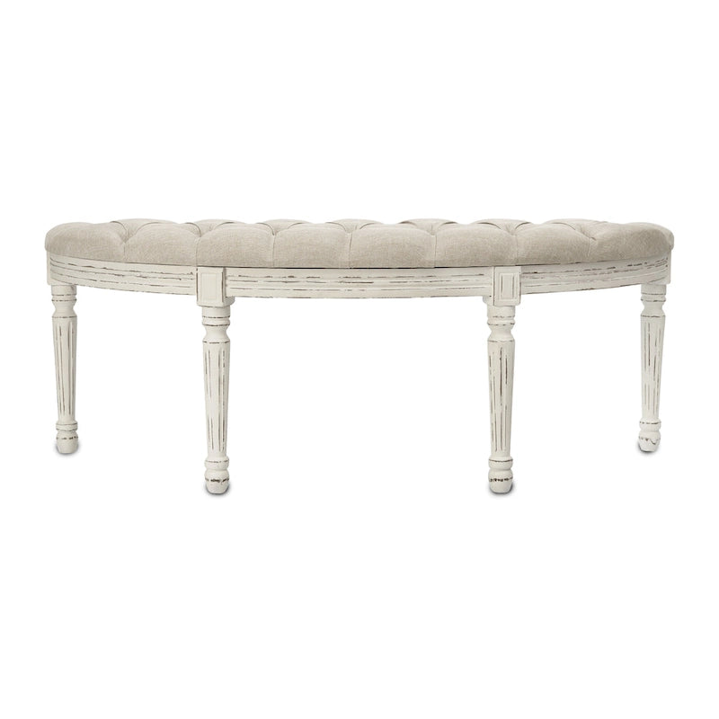Banc en lin capitonné ivoire, 2 places, style Mid-Century