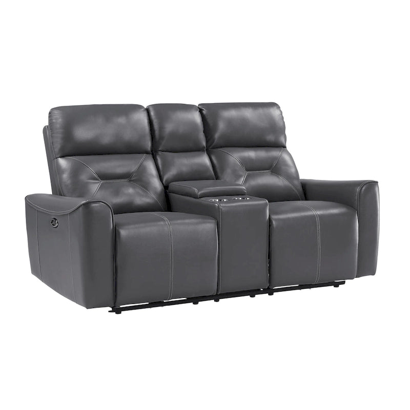 Causeuse inclinable électrique 2 places en similicuir gris foncé avec console