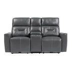 Causeuse inclinable électrique 2 places en similicuir gris foncé avec console