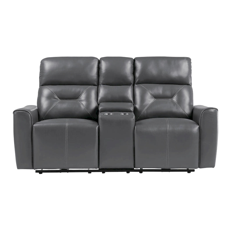 Causeuse inclinable électrique 2 places en similicuir gris foncé avec console