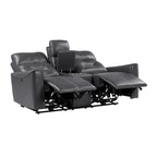 Causeuse inclinable électrique 2 places en similicuir gris foncé avec console