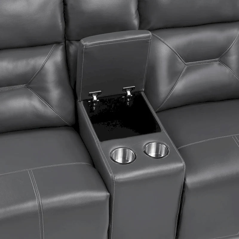 Causeuse inclinable électrique 2 places en similicuir gris foncé avec console