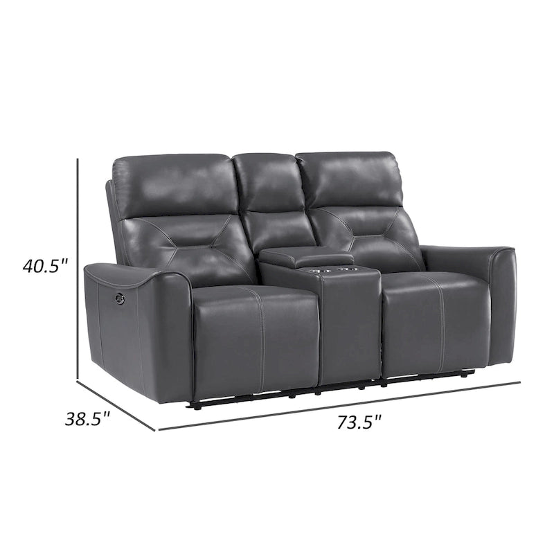 Causeuse inclinable électrique 2 places en similicuir gris foncé avec console