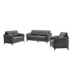 Ensemble de canapé 3 pièces capitonné en velours gris (canapé + causeuse + fauteuil)