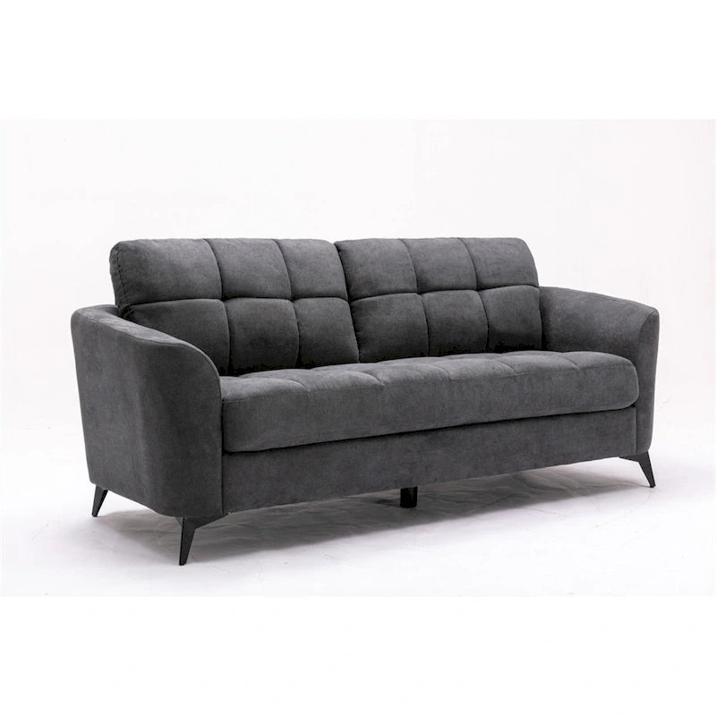 Ensemble de canapé 3 pièces capitonné en velours gris (canapé + causeuse + fauteuil)