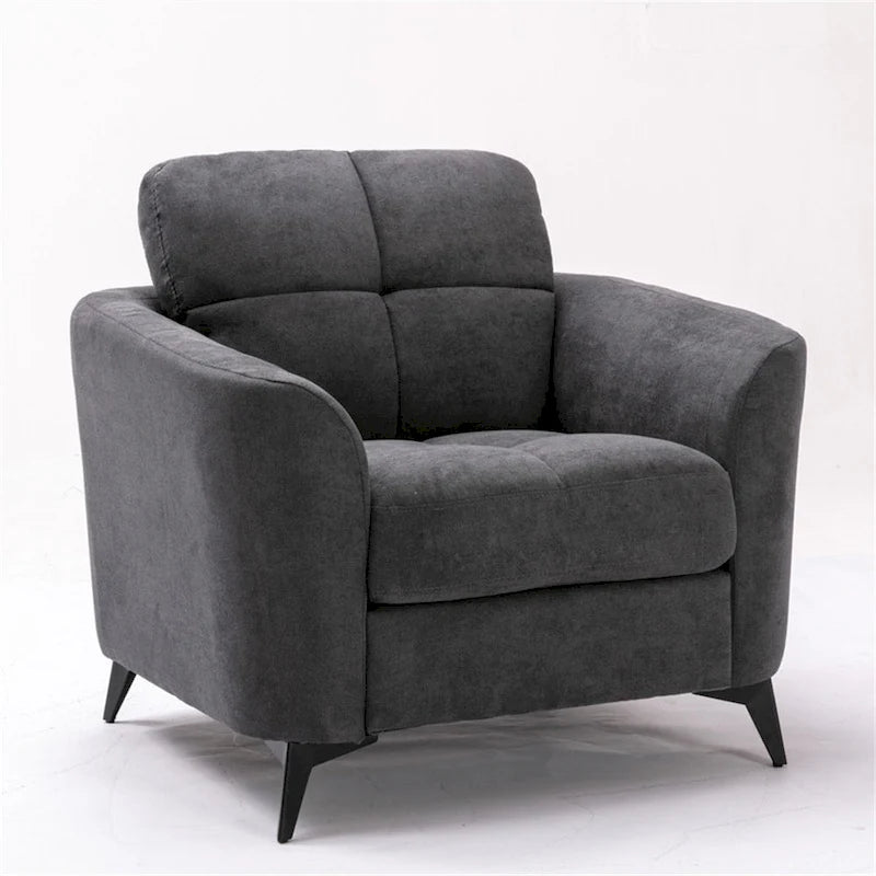 Ensemble de canapé 3 pièces capitonné en velours gris (canapé + causeuse + fauteuil)