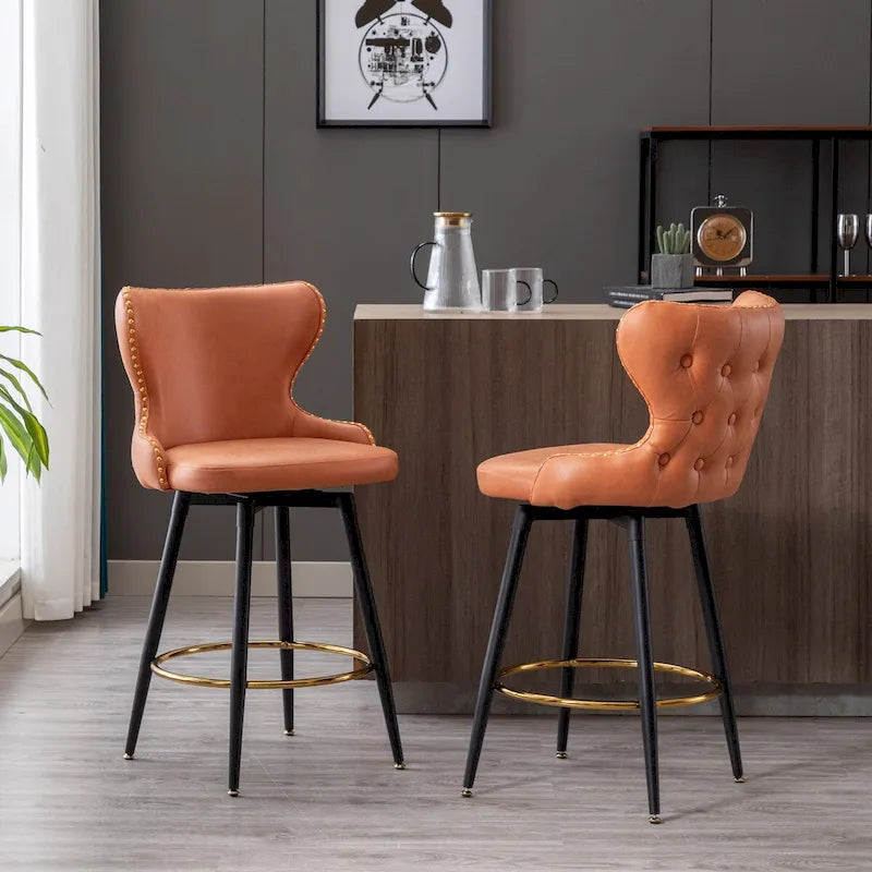 Lot de 2 tabourets de bar pivotants hauteur comptoir, Orange / Gris clair / Gris foncé / Beige