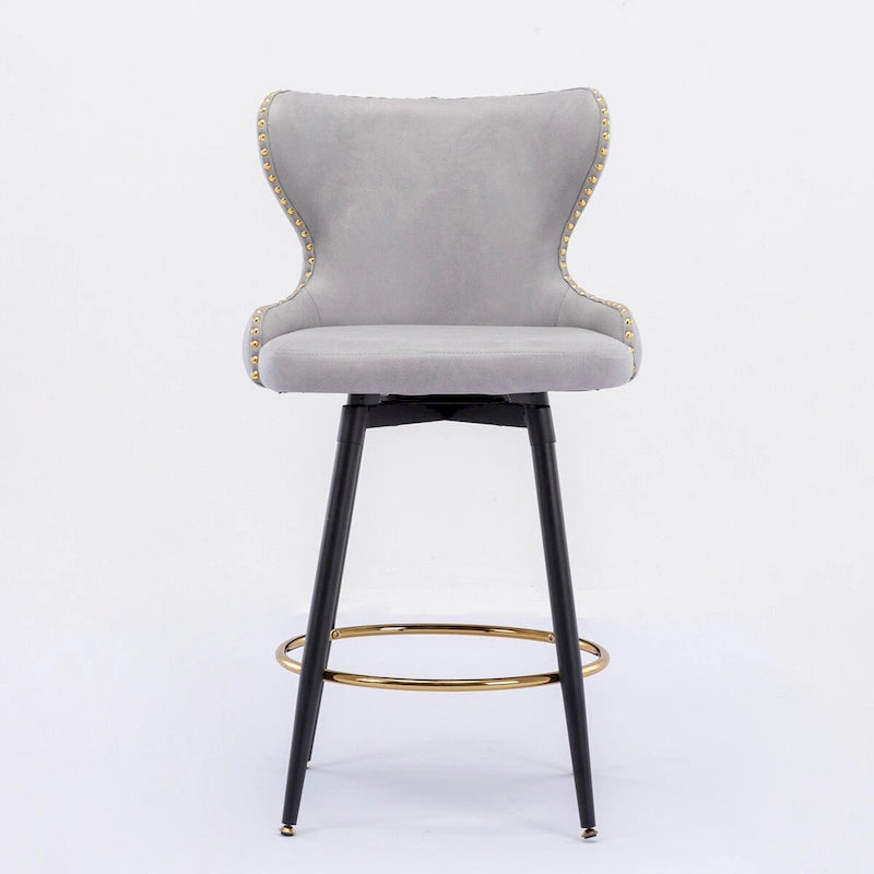 Lot de 2 tabourets de bar pivotants hauteur comptoir, Orange / Gris clair / Gris foncé / Beige