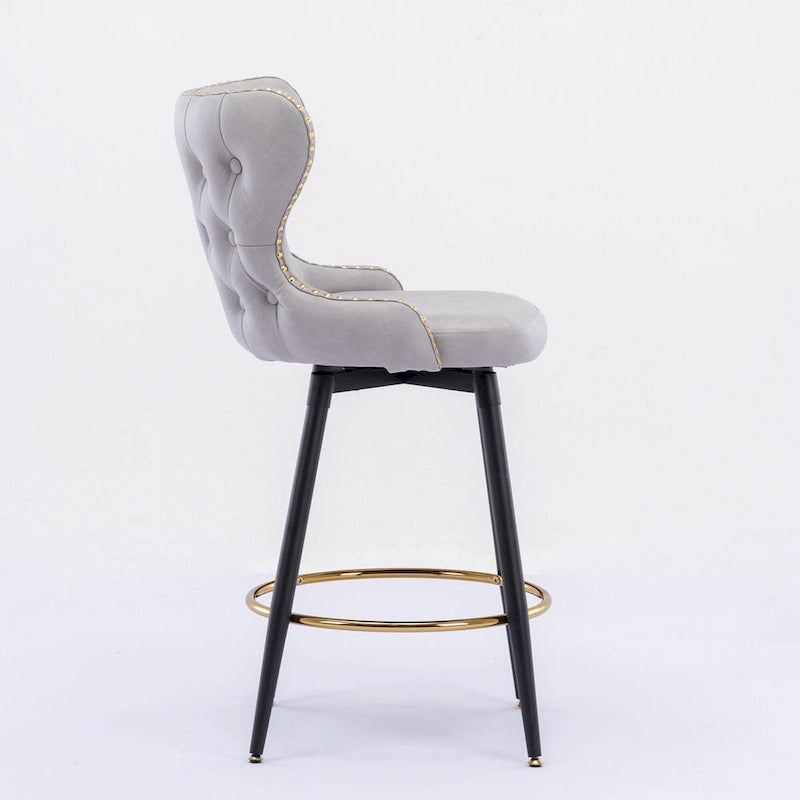 Lot de 2 tabourets de bar pivotants hauteur comptoir, Orange / Gris clair / Gris foncé / Beige