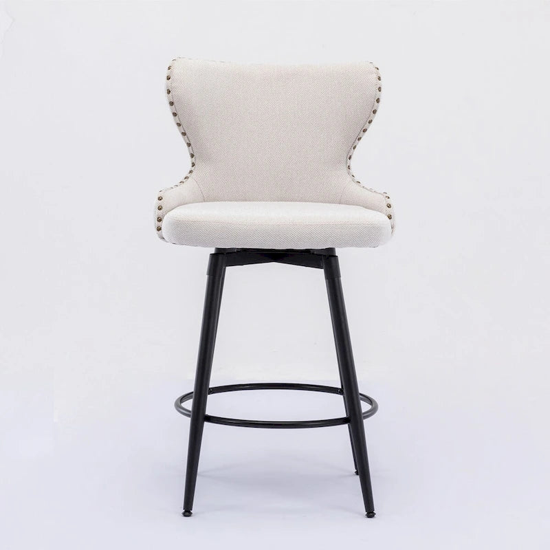 Lot de 2 tabourets de bar pivotants hauteur comptoir, Orange / Gris clair / Gris foncé / Beige