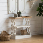 Console en bois vieilli à 3 niveaux blanc antique