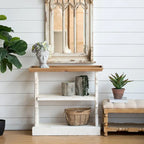 Console en bois vieilli à 3 niveaux blanc antique