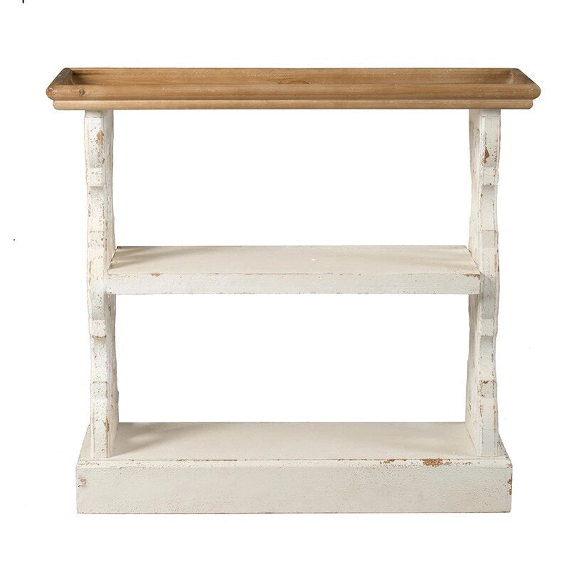 Console en bois vieilli à 3 niveaux blanc antique