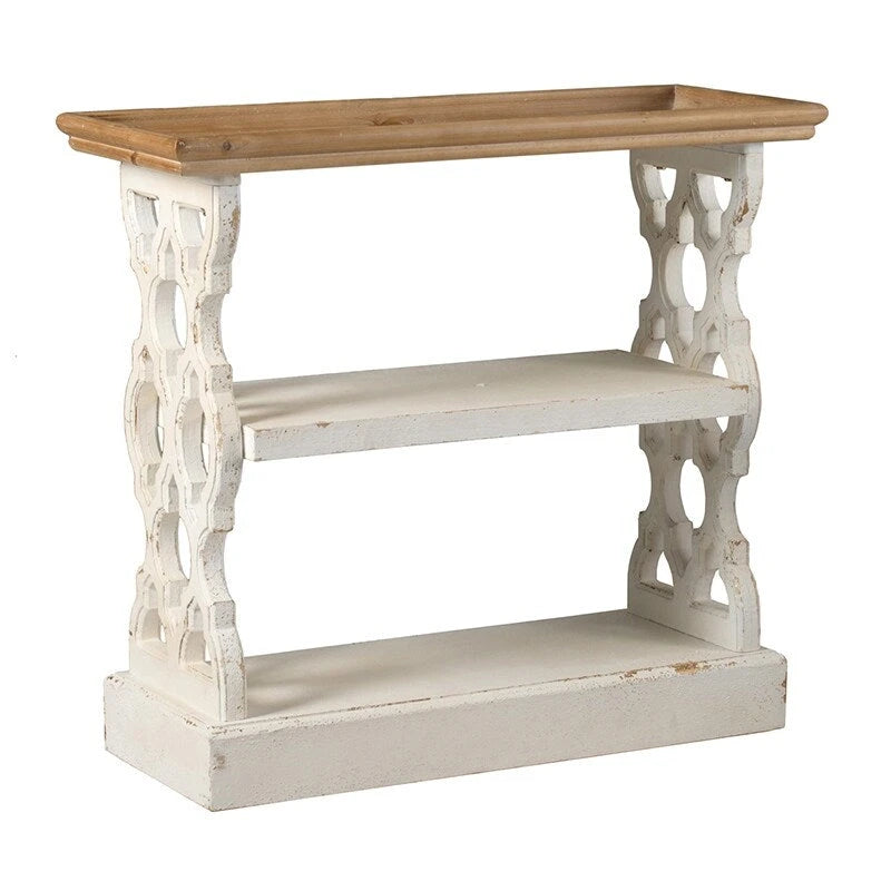 Console en bois vieilli à 3 niveaux blanc antique