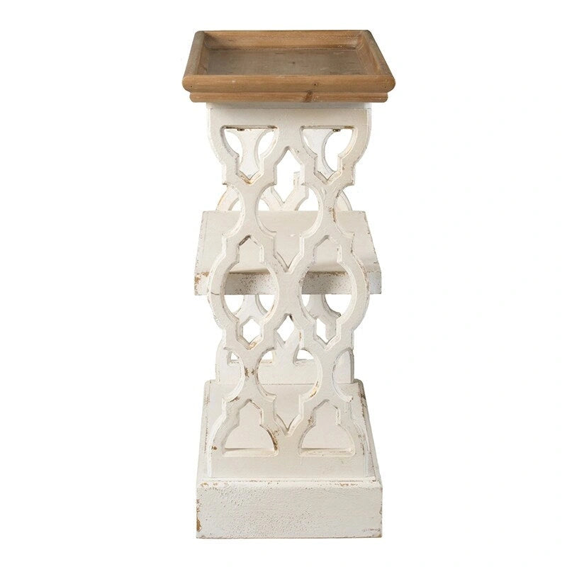 Console en bois vieilli à 3 niveaux blanc antique