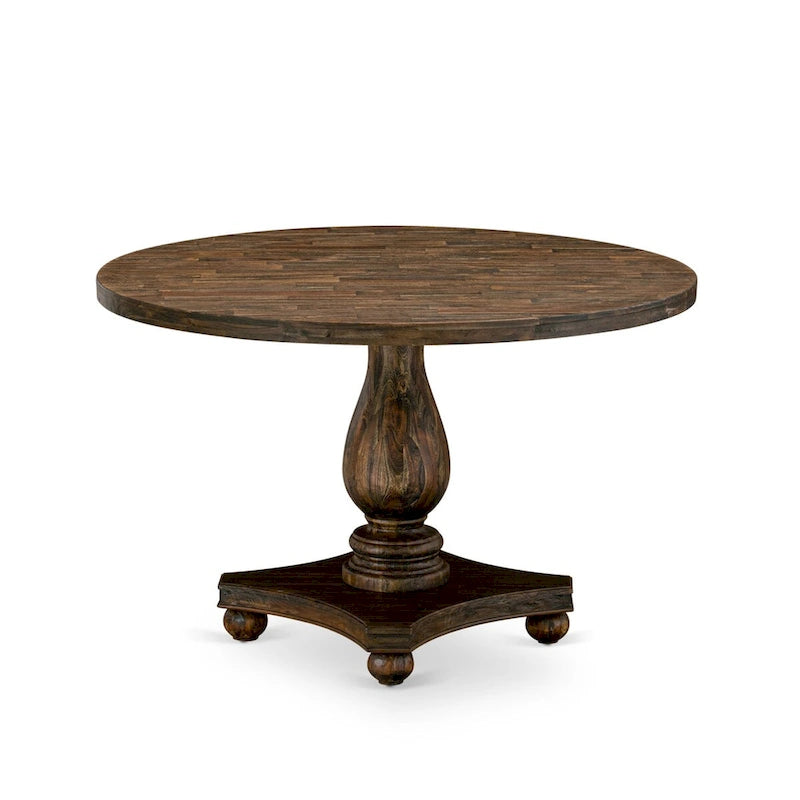 Ensemble de salle à manger rond jacobéen patiné, chaises en lin Limelight, 5 ou 7 pièces