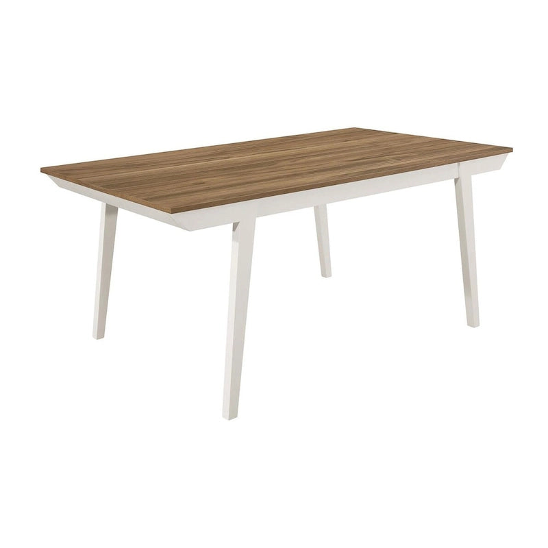 Table à manger rectangulaire en acacia naturel et blanc cassé avec pieds évasés, 6 places