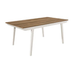 Table à manger rectangulaire en acacia naturel et blanc cassé avec pieds évasés, 6 places