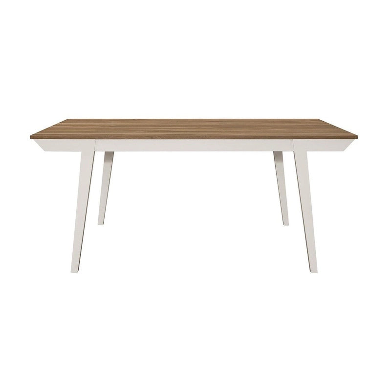 Table à manger rectangulaire en acacia naturel et blanc cassé avec pieds évasés, 6 places