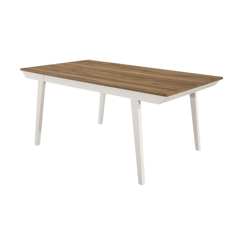 Table à manger rectangulaire en acacia naturel et blanc cassé avec pieds évasés, 6 places