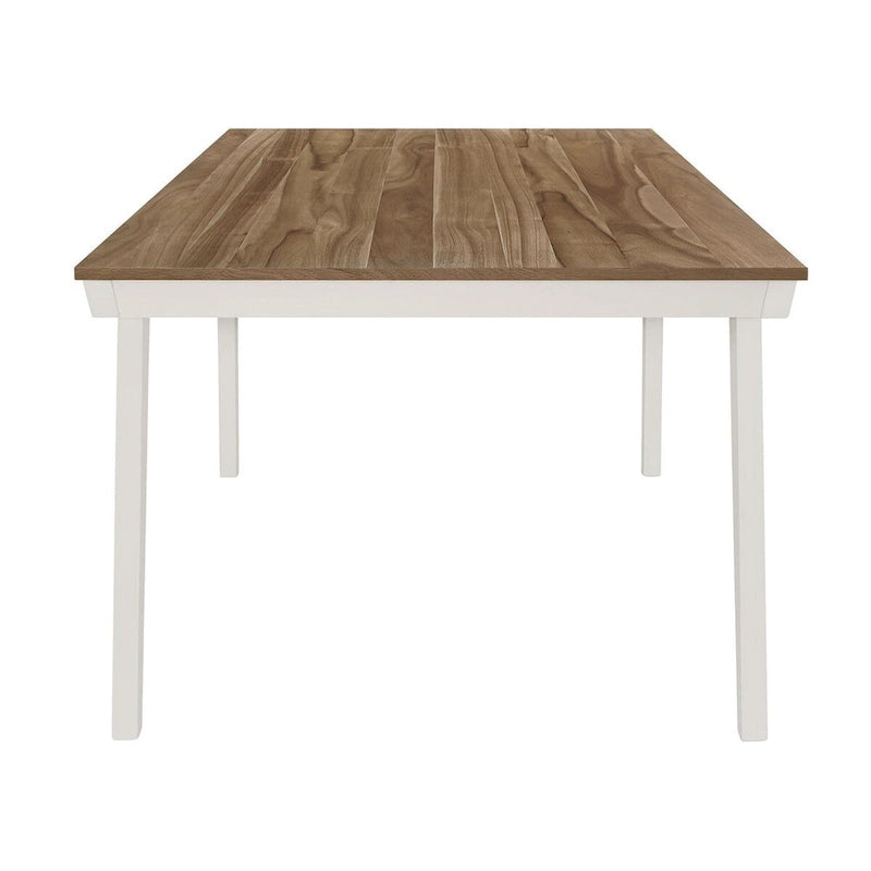 Table à manger rectangulaire en acacia naturel et blanc cassé avec pieds évasés, 6 places
