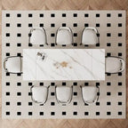 Ensemble de salle à manger extensible en pierre frittée blanche pour 6 à 8 personnes, avec 8 chaises en tissu