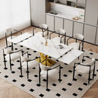 Ensemble de salle à manger extensible en pierre frittée blanche pour 6 à 8 personnes, avec 8 chaises en tissu