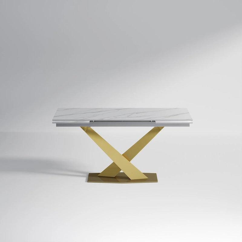 Ensemble de salle à manger extensible en pierre frittée blanche pour 6 à 8 personnes, avec 8 chaises en tissu