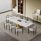 Ensemble de salle à manger extensible en pierre frittée blanche pour 6 à 8 personnes, avec 8 chaises en tissu