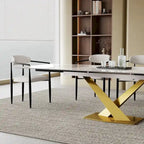 Ensemble de salle à manger extensible en pierre frittée blanche pour 6 à 8 personnes, avec 8 chaises en tissu