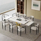 Ensemble de salle à manger extensible en pierre frittée blanche pour 6 à 8 personnes, avec 8 chaises en tissu