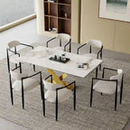 Ensemble de salle à manger extensible en pierre frittée blanche pour 6 à 8 personnes, avec 8 chaises en tissu