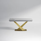 Ensemble de salle à manger extensible en pierre frittée blanche pour 6 à 8 personnes, avec 8 chaises en tissu