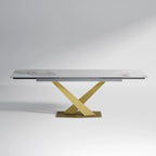 Ensemble de salle à manger extensible en pierre frittée blanche pour 6 à 8 personnes, avec 8 chaises en tissu