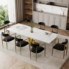 Ensemble de salle à manger extensible en pierre frittée blanche pour 6 à 8 personnes, avec 8 chaises en tissu