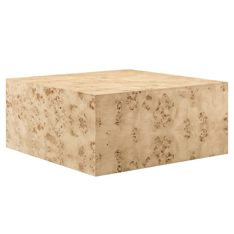 Table basse carrée en loupe de bois de 36 po – Loupe blanchie / Loupe naturelle – Pour 4 personnes
