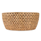 Table basse en rotin naturel, style tambour rond, plateau en placage