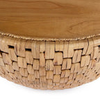 Table basse en rotin naturel, style tambour rond, plateau en placage