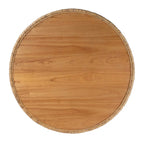 Table basse en rotin naturel, style tambour rond, plateau en placage