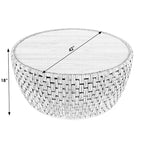 Table basse en rotin naturel, style tambour rond, plateau en placage