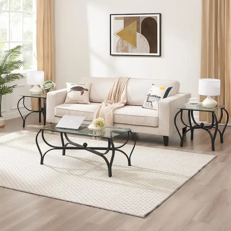 Table basse rétro noire 3 pièces pour 2 à 4 personnes