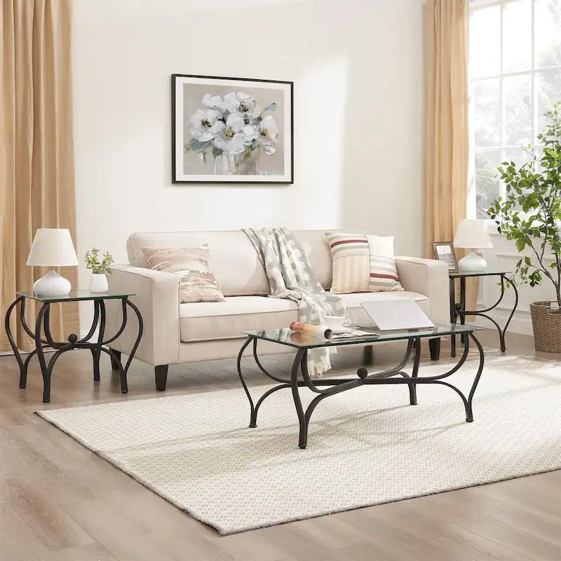 Table basse rétro noire 3 pièces pour 2 à 4 personnes